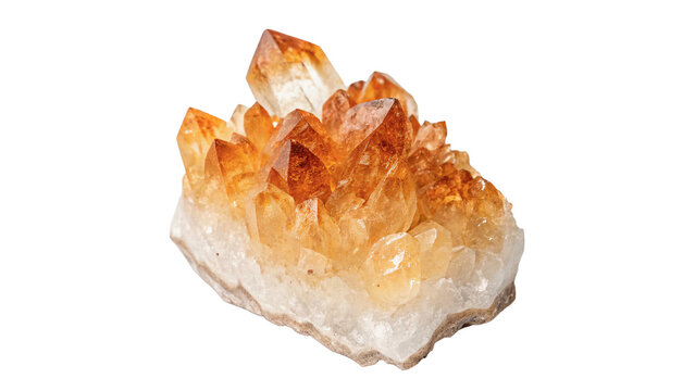 Raw natural orange citrine cluster gemstone mineral isolated on transparent background