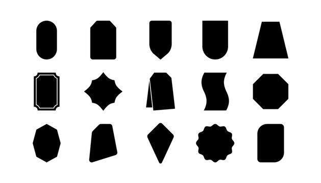 A collection of various black silhouette shapes used as a price tag badge label design element for retail marketing promotions and product discount sales tags