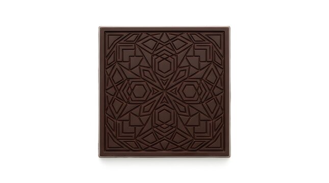 Dark Chocolate Bar with Intricate Geometric Pattern Isolated