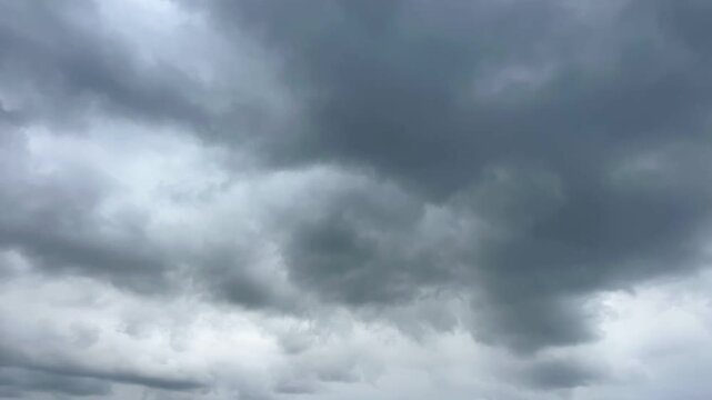 Dark grey storm clouds Timelapse, wide video background banner with copy space