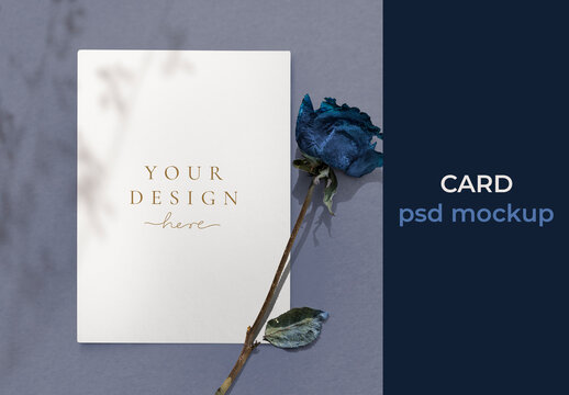 Elegant Card Mockup With Blue Rose PSD