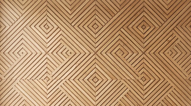 Brown wooden geometric panel optical square diamond line pattern texture background modern architectural wood cladding design