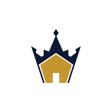 Real estate crown house logo in gold and blue