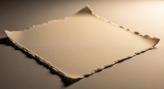 Empty textured paper with torn edges, soft light background, copy space