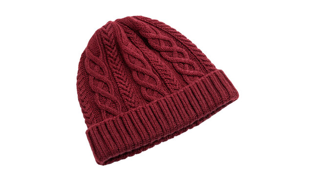 Dark red knitted wool beanie hat winter accessory isolated on transparent background
