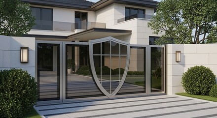 Fototapeta premium Modern Luxury Home Entrance with Shield Design Gate