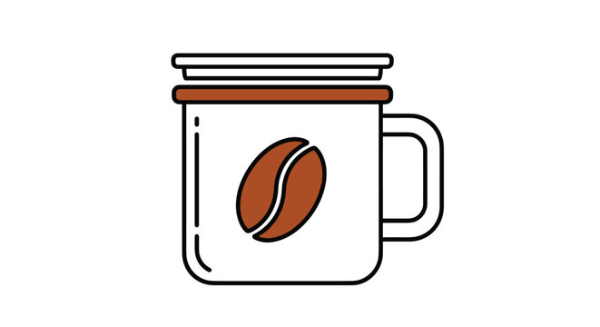 Simple line art illustration of a coffee mug with a lid and a large coffee bean icon for cafe branding and menu concepts.