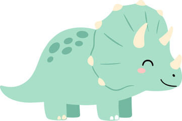 Cute cartoon triceratops dinosaur, pastel green, friendly prehistoric creature for kids. © khusmoyoyatnimiru
