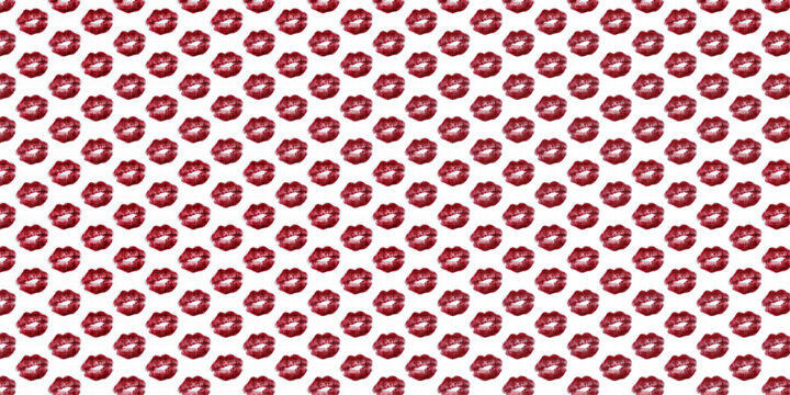 Cute Red Lips Halftone Retro Pattern Art. Retro Pop Art Red Kiss Lips Pattern Illustration.