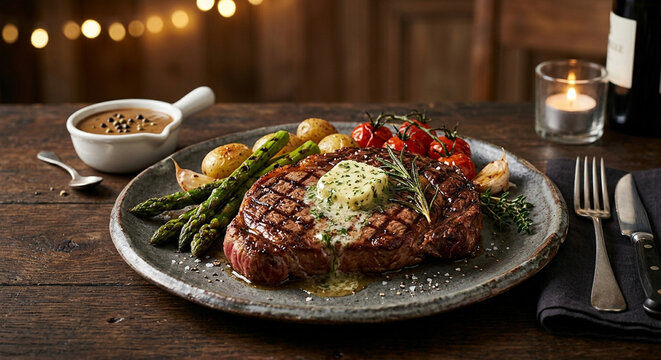 Sizzling Perfection: Medium-Rare Steak with Peppercorn Sauce