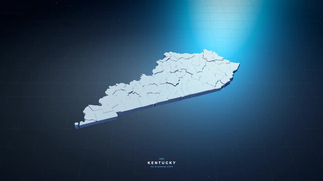 Kentucky USA 3D state map in tech blue style, rotating animation seamless loop