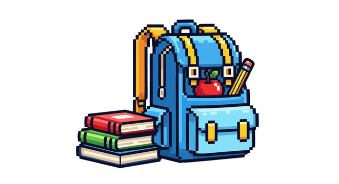 Blue Backpack with School Books.