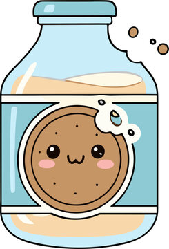 Kawaii Cookie Milk Bottle with Cute Face and Bite Mark