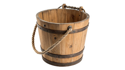 Vintage wooden bucket barrel with rope handle isolated on transparent background © Pendleton-png
