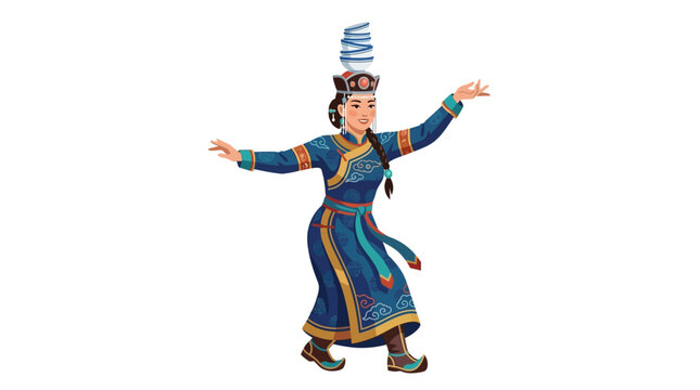 Mongolian dancer in traditional colorful Deel costume
