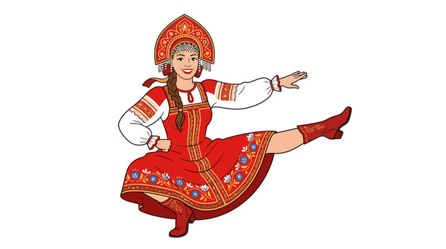 Russian folk dancer woman in traditional Kokoshnik costume
