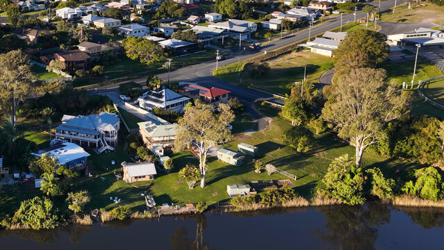 Aerial View of Riverfront Houses in South Arm New South Wales