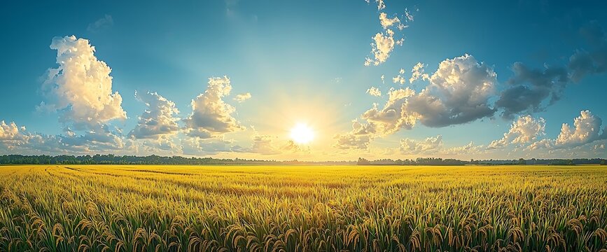 Golden Wheat Field Sunset Landscape