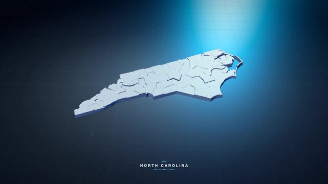 North Carolina USA 3D state map in tech blue style, rotating animation seamless loop