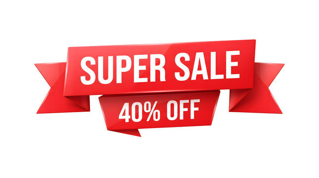 Red Super Sale 40 Percent Off Discount Banner Icon Isolated on Black Background