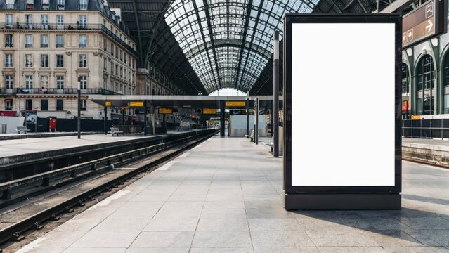 Mockup blank billboard advertisement at a train station platform