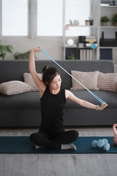 asian woman attractive exercises workout at home