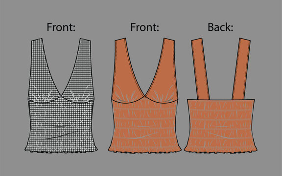 Terracotta V Neck Bustier Corset Top Ruffle Hem Fashion Flat Sketch Vector