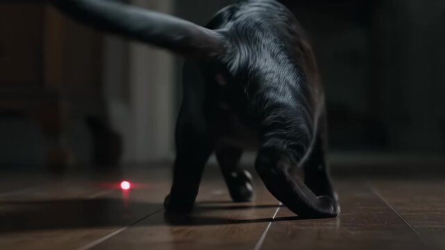 Close-up of a black cat's eye with a red pupil, showcasing fur texture and intense gaze in dark ambiance