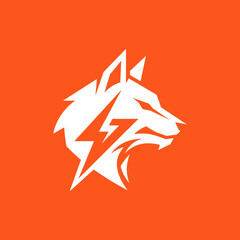 Fototapeta premium Wolf head silhouette with lightning bolt.