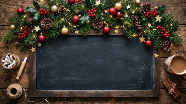 Black fireplace with rustic holiday greenery and decorations
