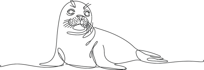 Continuous line drawing of a cute sitting seal with continuous minimalist wildlife illustration creature abstract stylized monochrome isolated creative artistic swimming © MstAsmaAkter