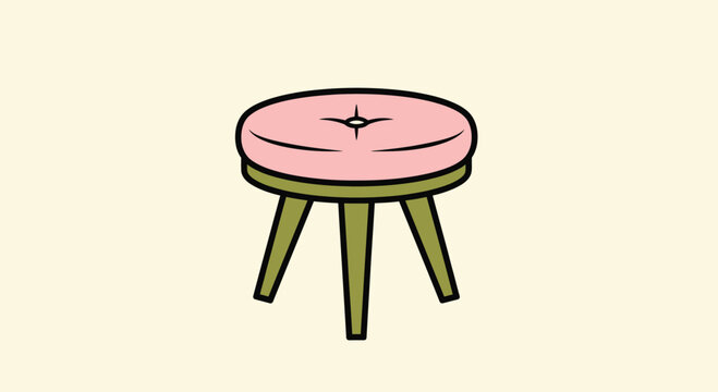 Minimalist Pink Stool with Three Wooden Legs Illustration.