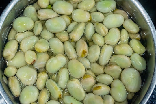 Broad beans or fava beans closeup