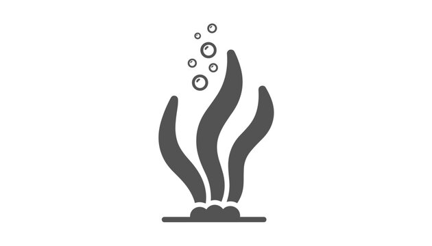 Minimalist grey icon of underwater seaweed with rising oxygen bubbles, symbolizing marine life and ocean environment.