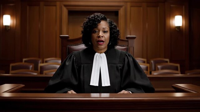 The scene in the courtroom where the female judge bows her head, the female officer in the courtroom