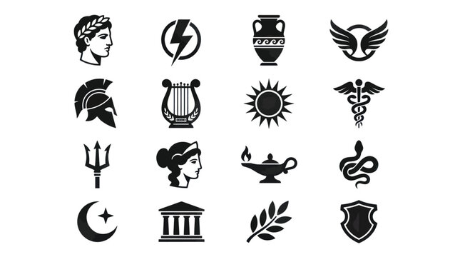 Collection of Ancient Greek Mythology Symbols and Icons.