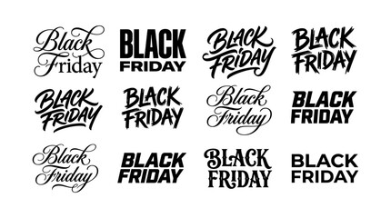 Fototapeta premium Collection of various black friday typography designs for sales promotions and marketing materials in black and white