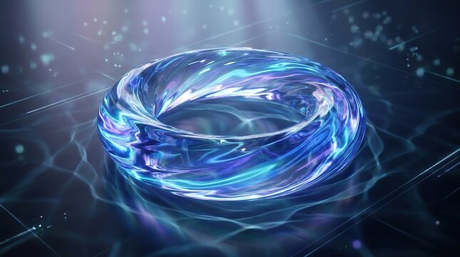 glowing blue liquid torus shape floating in a dark digital space