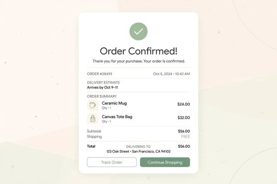 Order confirmed receipt notification card.