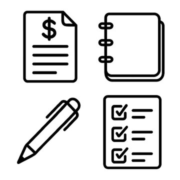 Set of four icons representing business and finance tasks.