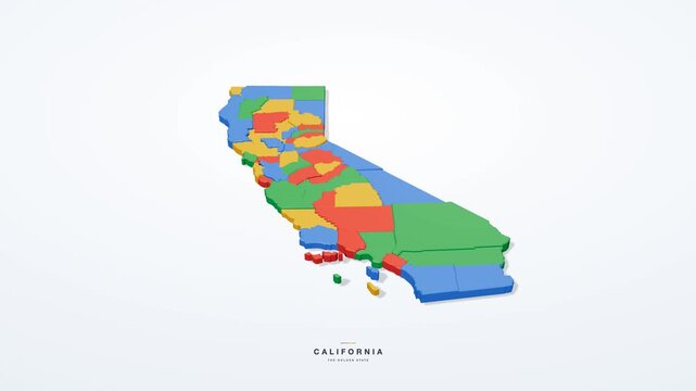 California USA 3D state map in modern flat style, rotating animation seamless loop