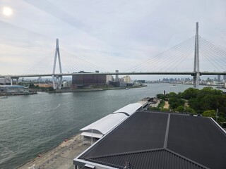 Fototapeta premium Cable-Stayed Bridge Over the Waterfront in Osaka, Japan