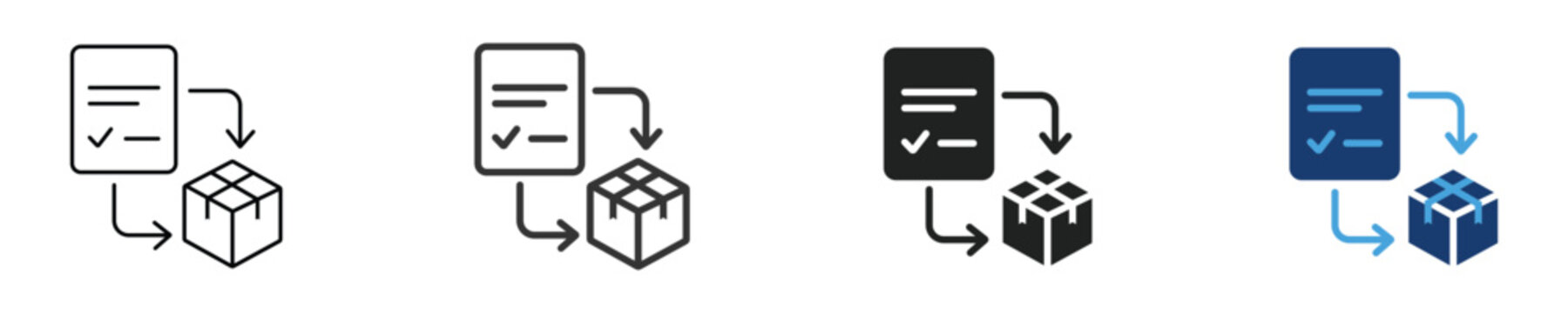 Package specifications icon, parcel documentation instruction symbol, product order fulfillment rules vector illustration