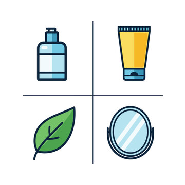 Set of Skincare, Beauty, Natural Product, and Personal Care Icons.
