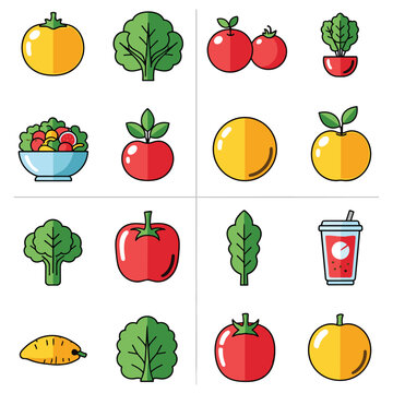 Collection of Fresh Fruits and Vegetables Icons.