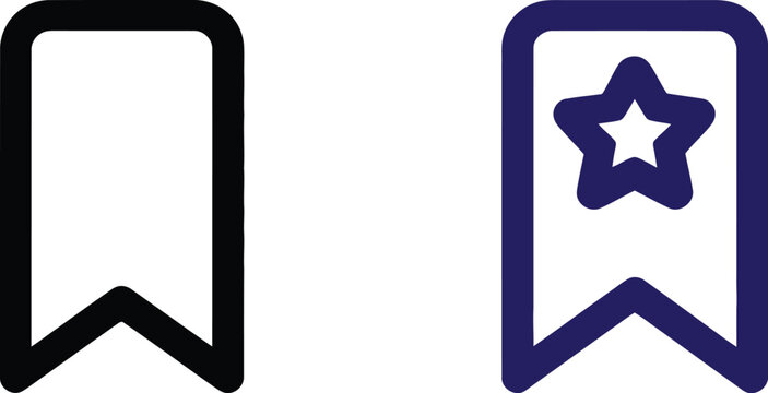 Bookmark ribbon banner and bookmark with favorite star shape icons set vector design elements for digital reading list application.