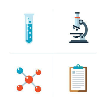 Scientific Research Tools and Lab Equipment Icons for Analysis and Discovery.