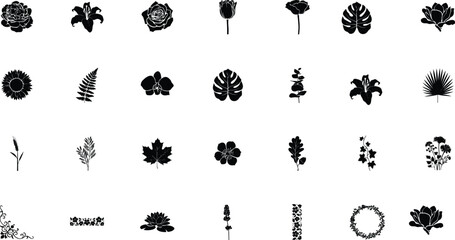Obraz premium Assortment of floral and botanical silhouettes perfect for various graphic design projects