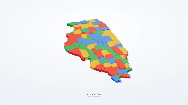Illinois USA 3D state map in modern flat style, rotating animation seamless loop