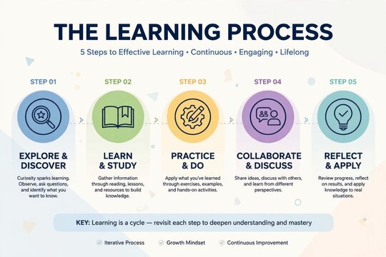 Learning process infographic showing steps.